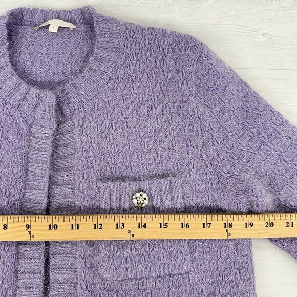 Maje Purple Cardigan Size 1 Small Lurex Knit Pearl Cluster‎ Buttons Ballet Core - Picture 13 of 16